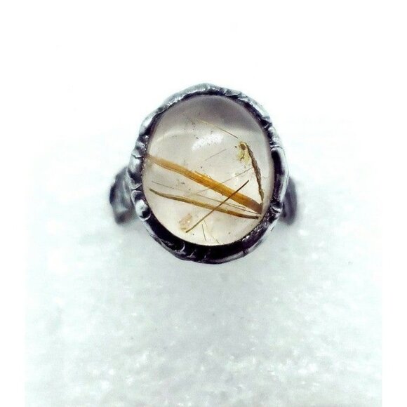 Gold rutilated quartz crystal Ring handmade - Picture 10 of 12